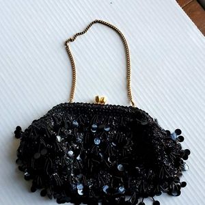 1950's Black Beaded Sequin Evening Bag